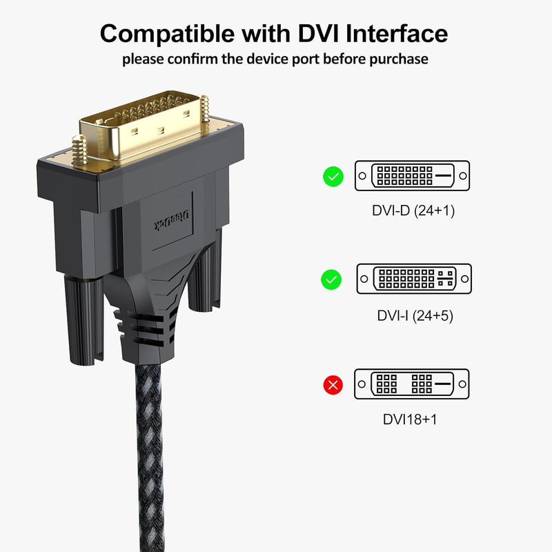 DteeDck DVI Cable 10ft, 24+1 Single Link Cord Male to Male for Computer PC Desktop Monitor Projector and More - Image 3